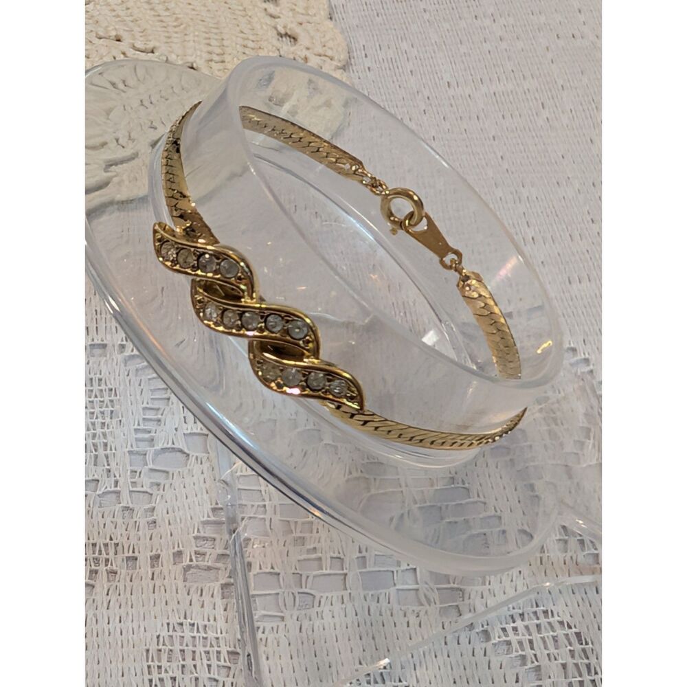 Vintage AVON Gold Tone Herringbone Rhinestone Wave S-Link Bracelet